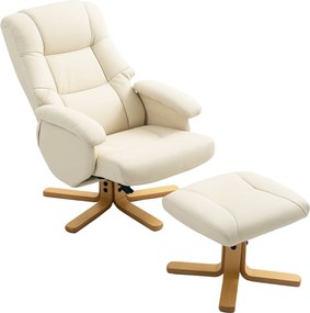Poltrona Relaxante com Apoio para os Pés, 85 x 68 x 94 cm, Giratório a 360°, Creme