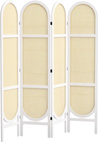 Biombo de interior em madeira com 4 painéis, 170 x 160 cm, dobrável e portátil, com padrão tecido à mão, branco