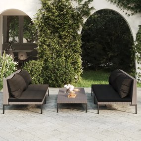 vidaXL 5 pcs conj. lounge jardim c/ almofadões vime PE cinza-escuro