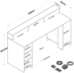 Secretária de Estudo HA122 – Nogueira e Antracite – 160x89,5x55 cm