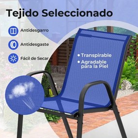 Conjunto de móveis Jardim Bistrô de 3 peças, 2 cadeiras em tecido e 1 mesa em vidro temperado azul
