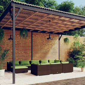 vidaXL 10 pcs conjunto lounge jardim c/ almofadões vime PE castanho