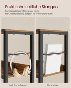 Estante com 5 prateleiras e painéis traseiros em design industrial 30 x 60 x 144 cm Castanho vintage + Preto