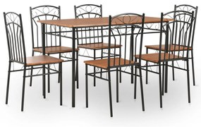 7 pcs conjunto de jantar em MDF e aço castanho