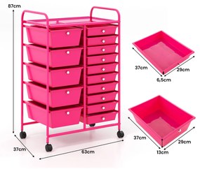 Carrinho multiusos com gavetas amovíveis e rodas com fecho Organizador de acessórios 63 x 37 x 87cm Rosa Escuro