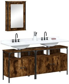 vidaXL 3 pcs conjunto de móveis WC madeira processada carvalho fumado