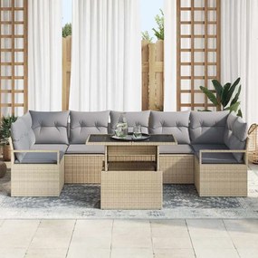 Conjunto de Sofá de Jardim vidaXL com Almofadas Bege Rattan Polietilen