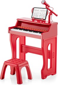 Piano Brincar para crianças de 3 anos Brinquedo eletrónico de piano de 37 teclas com microfone ajustável e suporte de música amovível Vermelho