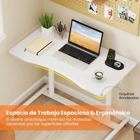 Secretária com altura ajustável em C 95 x 52 x 70-106 cm com rodas bloqueáveis e estrutura metálica para escritório Branca