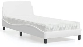 Cama com colchão 90x190 cm couro artificial branco