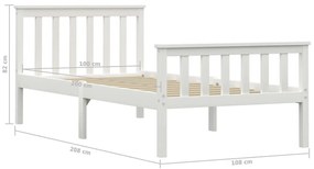 Estrutura de cama 100x200 cm madeira pinho maciço branco