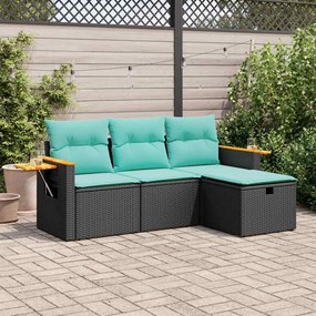 vidaXL 4 pcs conjunto de sofás para jardim c/ almofadões vime PE preto