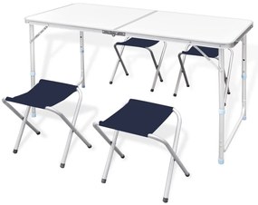 Conjunto mesa campismo dobrável c/ 4 bancos altura ajustável