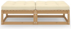 Apoio de pés p/ jardim c/ almofadões 2 pcs pinho maciço