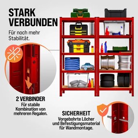 Estante para cargas pesadas até 875 kg 180 x 90 x 40 cm Vermelho