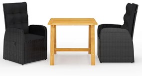 vidaXL 3 pcs conjunto de jantar para jardim preto