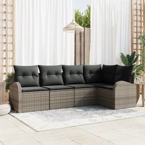 Conjunto de Sofá de Jardim vidaXL de 5 peças com Almofadas Cinzas Ratt