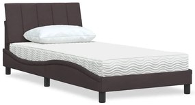 vidaXL Cama com colchão 100x200 cm tecido castanho-escuro
