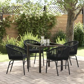 vidaXL Conjunto de Jantar de Jardim com 5 Peças - Rattan Poliéster Preta