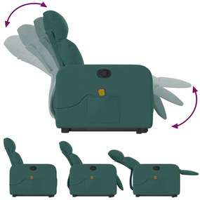 Poltrona reclinável elevatória de massagens tecido verde-escuro