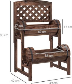 Floreira elevada com treliça quadrada de 2 níveis para terraço, varanda ou jardim, 42 x 49 x 80 cm, castanho