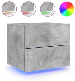 Mesas de cabeceira de parede c/ luzes LED 2pcs cinzento cimento