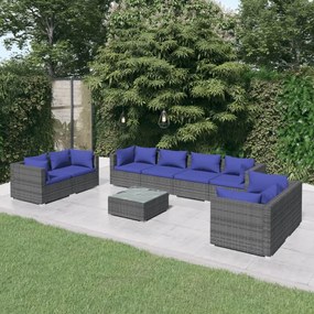vidaXL 9 pcs conjunto lounge de jardim c/ almofadões vime PE cinzento