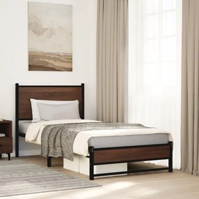 Estrutura de cama sem colchão 90x190 cm metal carvalho castanho