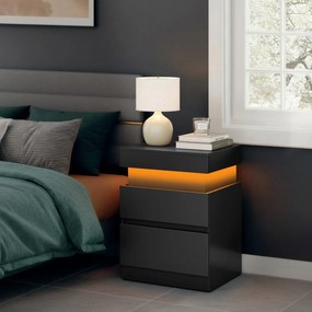 Conjunto de 2 mesa de cabeçeira 35 x 40 x 55 cm com iluminação e com base de carregamento Pretas