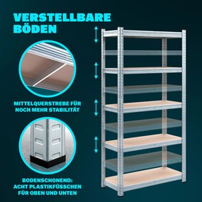 Conjunto de 2 estantes para cargas pesadas galvanizadas com capacidade de carga 875 kg, 180 x 90 x 40 cm Prateado