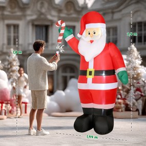 Pai Natal Insuflável 240 cm com Bastão Luzes LED e Inflador Elétrico Decoração Natalícia para Exteriores e Interiores Multicor