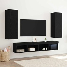 vidaXL Estantes de TV Montadas na Parede - 2 unidades, Carvalho Preto, 30,5 x 30 x 90 cm, Feitas de Madeira de Engenharia