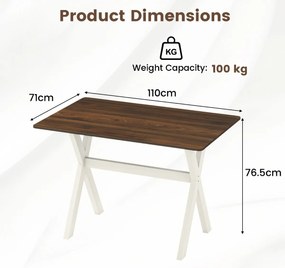 Mesa de jantar moderna sala ou cozinha em madeira 110 x 71 x 76 cm com Estrutura em X para espaços pequenos cor Nogueira, Branco