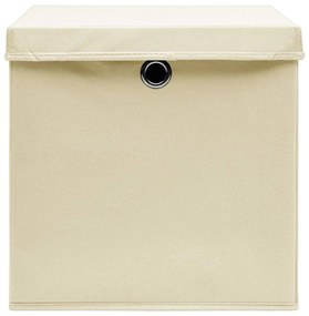 Caixas de arrumação com tampas 4 pcs 28x28x28 cm creme