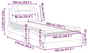 Cama com colchão 100x200 cm couro artificial branco