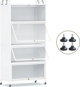 Armário de cozinha 80,5 x 40 x 162 cm de 5 níveis metálico com 4 portas batentes Prateleira com rodas para micro-ondas Branco