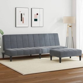 Sofá-cama 2 lugares c/ apoio de pés veludo cinzento-escuro