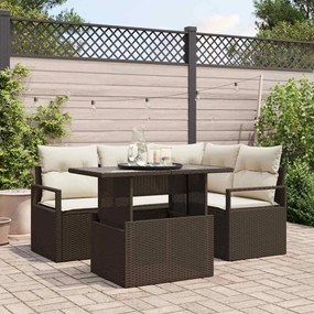 vidaXL Conjunto de Sofá de Jardim com 5 Peças e Almofadas Marrom em Rattan Sintético