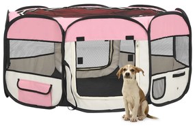 vidaXL Parque dobrável p/ cão c/ saco de transporte 145x145x61cm rosa