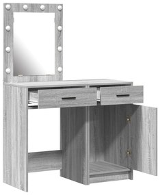 Conjunto de Mesa de Vestir 2 Peças com LED em Madeira Encenada Cinza S