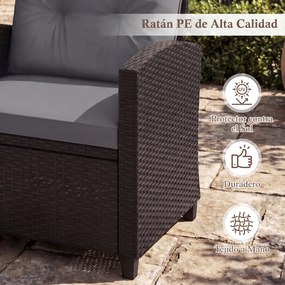 Conjunto de 2 Cadeiras de Jardim e Mesa Auxiliar, 44,5 x 44,5 x 45 cm, Ratan de PE Entrançado, almofadas Cinzentas