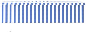 Toldo autom. c/ estore/LED/sensor de vento 5x3 m azul/branco