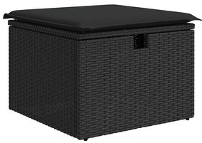 7 pcs conjunto de sofás p/ jardim c/ almofadões vime PE preto