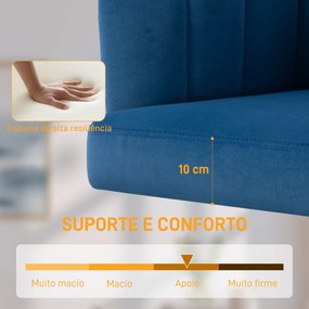 Cadeira de Escritório com Rodas de Veludo com Encosto Acolchoado Altura Ajustável e Espuma de Alta Resiliência Azul