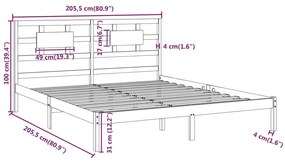 Estrutura de cama 200x200 cm madeira maciça cinzento