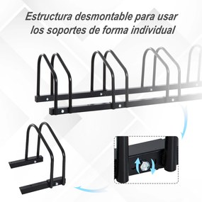 HOMCOM Estacionamento para 4 Bicicletas Suporte de Aço para Estacionar Bicicletas no chão para Interior e Exterior 100x33x27cm Preto