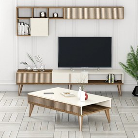 Conjunto de Mobiliário de Sala de Estar MilanSet482 – Noz e Creme – Es