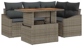 Conjunto de Sofá de Jardim de 5 Peças com Almofadas Cinza em Rattan Si