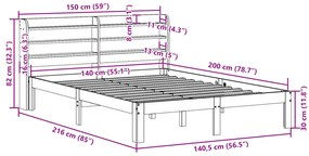 Estrutura de cama c/ cabeceira sem colchão 140x200 cm branco