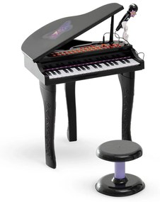 HOMCOM Piano para Crianças com 37 Teclas Microfone Banco Luzes 22 Músicas e Entrada para MP3 e USB 48x39x69 cm Preto | Aosom Portugal